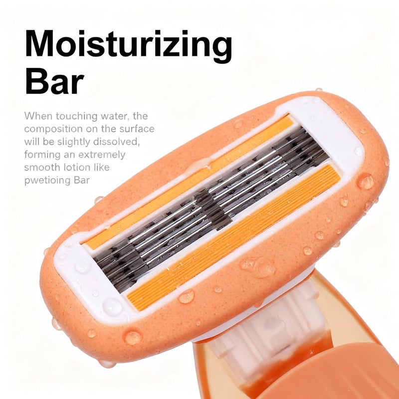 Keropy Moisturizing Bar Mini Travel Razor Kit for women Under Arm Pubic Hair Lines- 1 Handle and 3 Cartridges - Extra Smooth 5-blade With Case for Close Shaving - Orange - Image 2